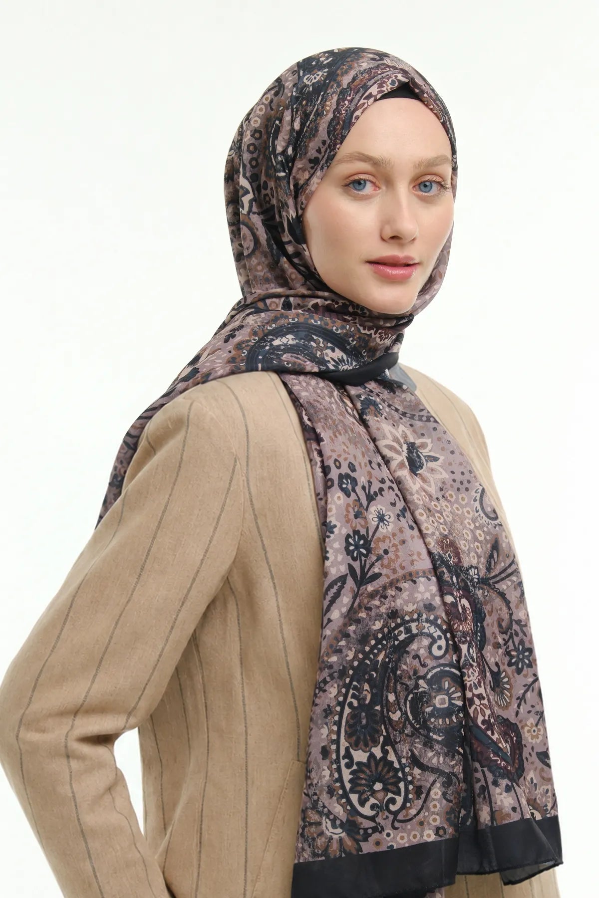 Antik Flora Desen Şal - Vizon - Görsel 2