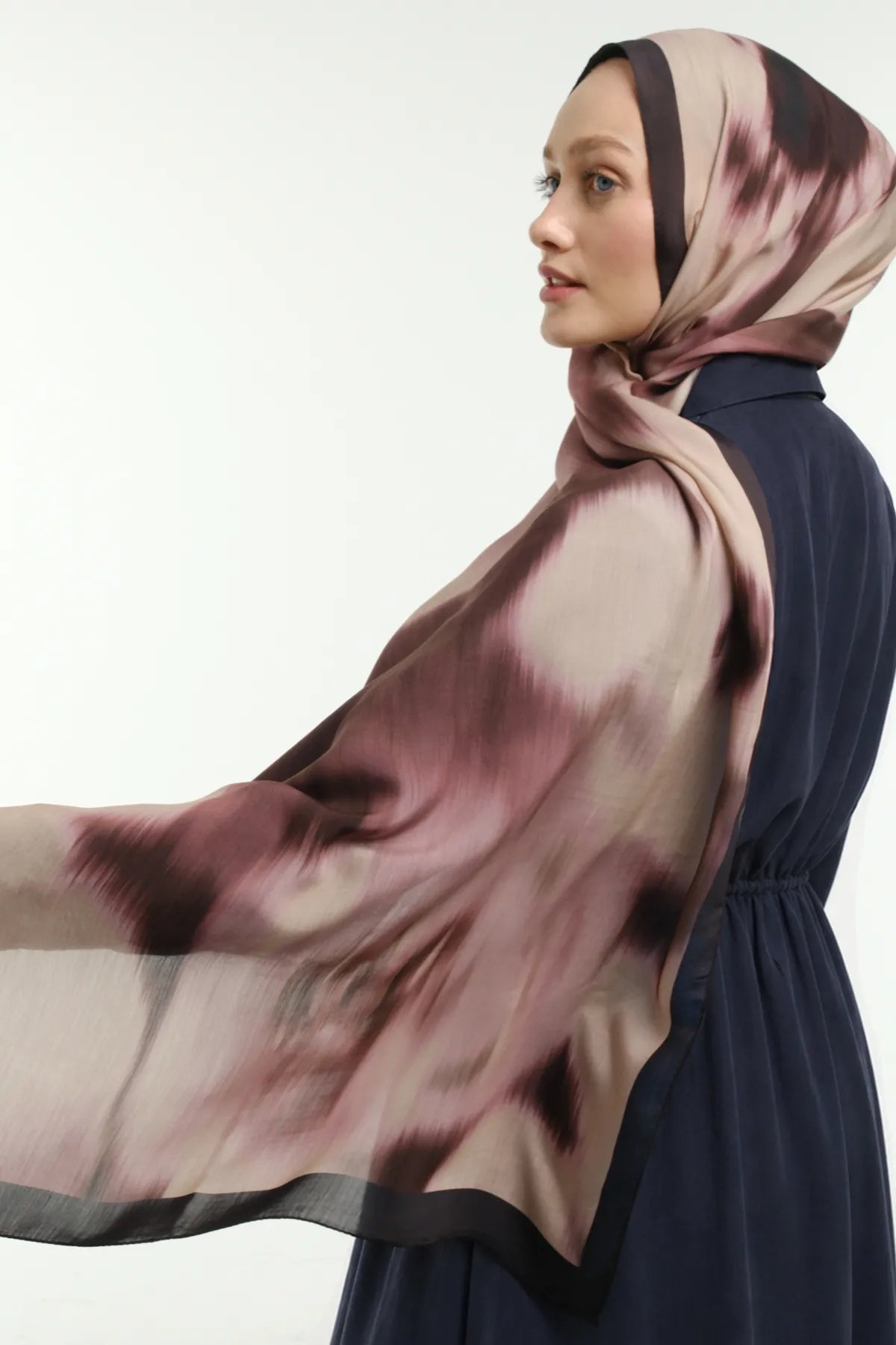 Fade Desenli Bej Bordo Şal - Görsel 4