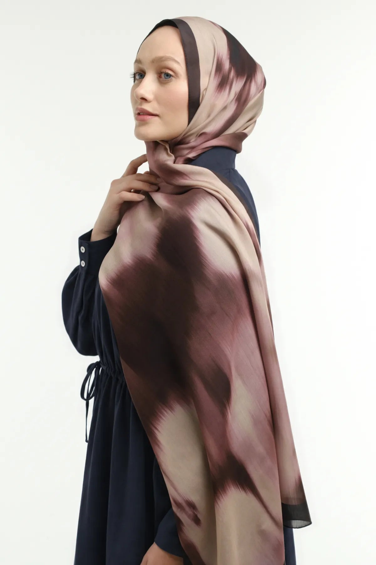 Fade Desenli Bej Bordo Şal - Görsel 2