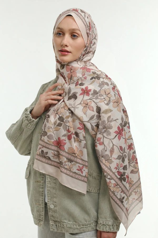 Floral Desen Şal - Krem
