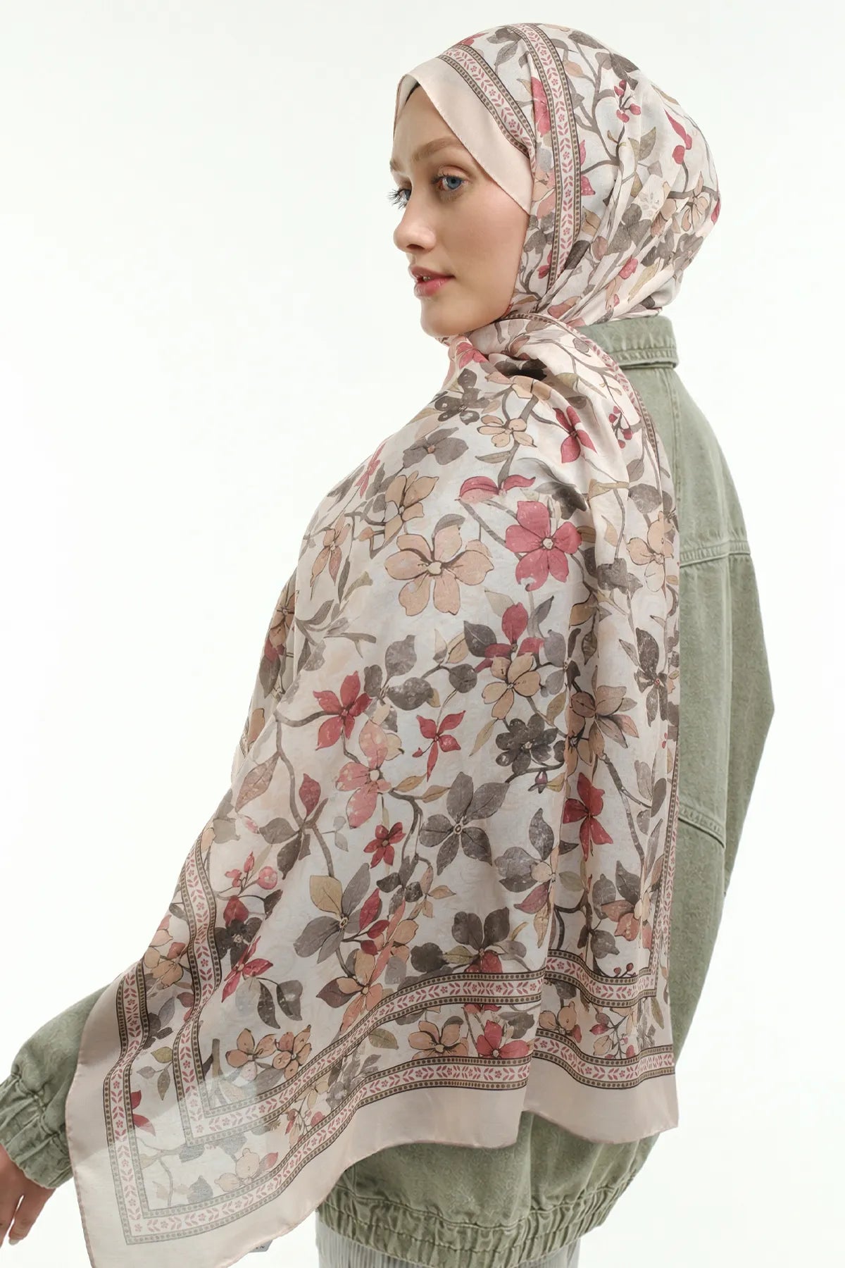 Floral Desen Şal - Krem - Görsel 4