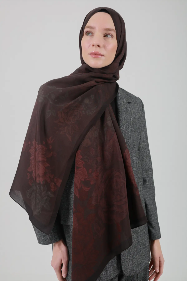 Antik Gül Desenli Bordo Şal