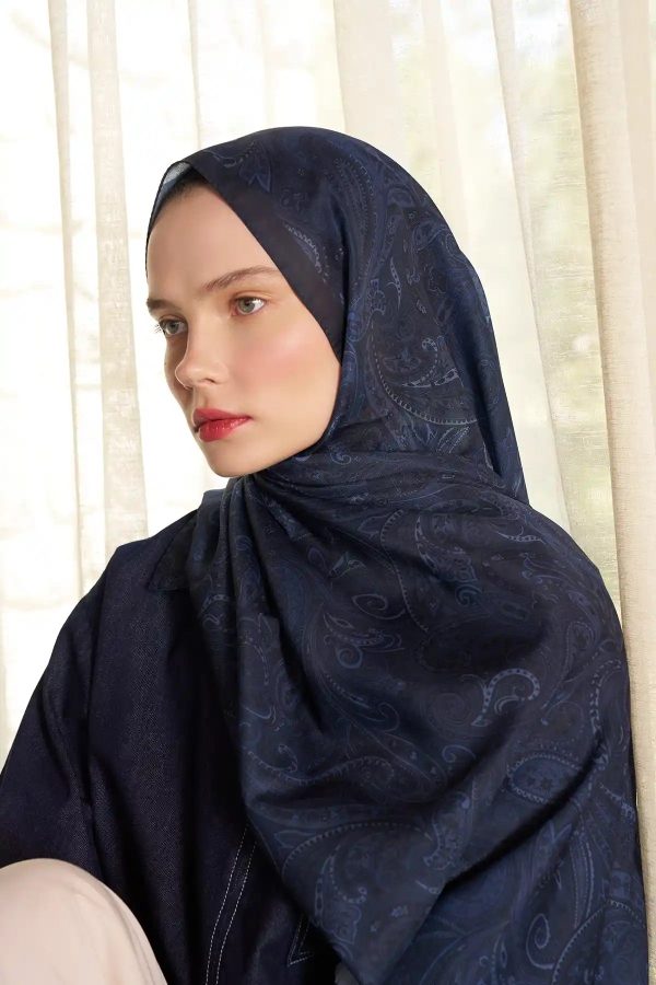 Paisley Desenli Lacivert Şal