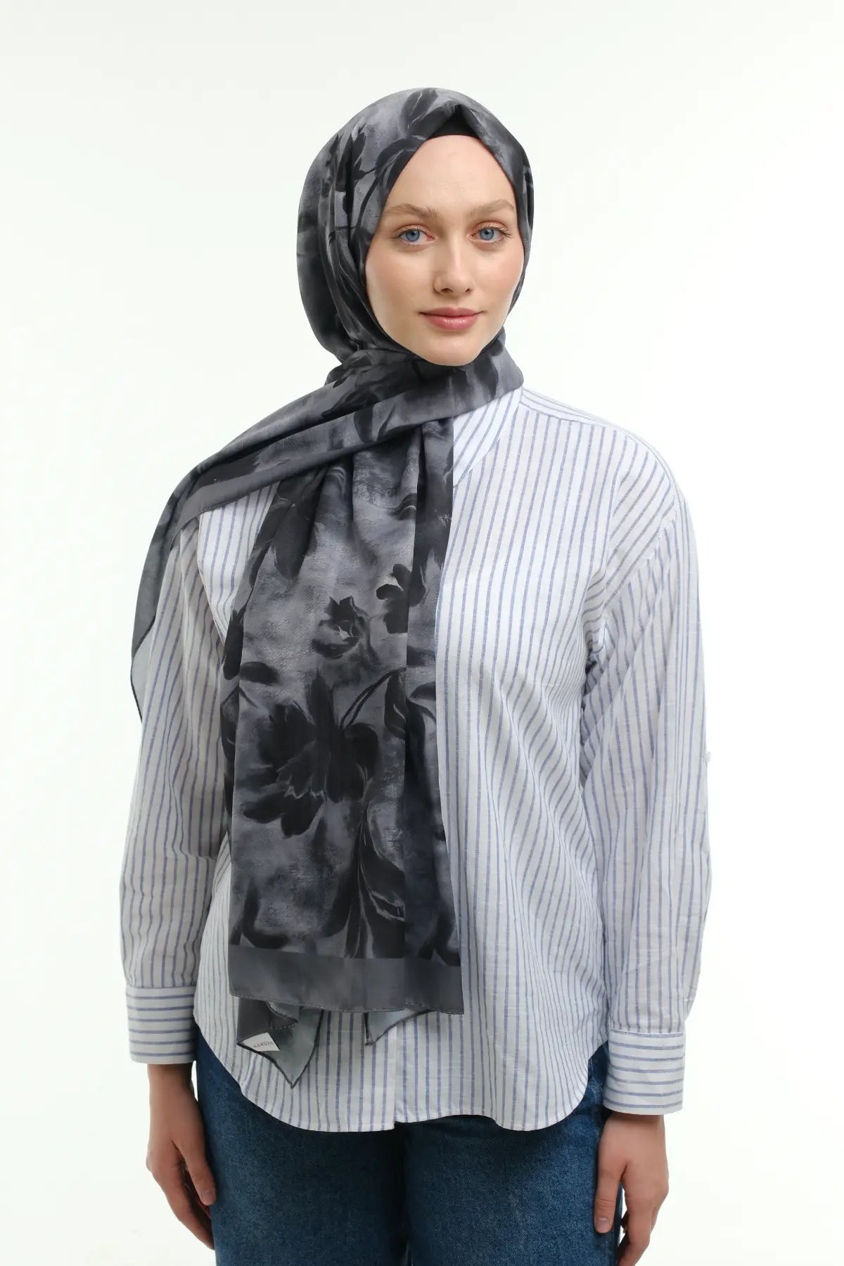 Peony Desen Şal - Gri - Görsel 3