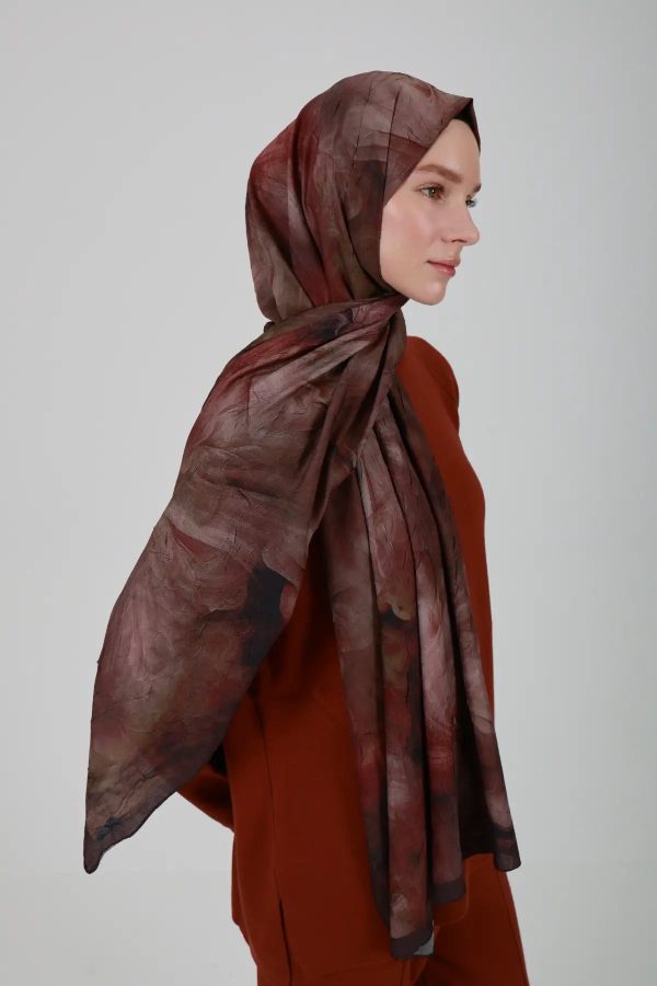 Soyut Desenli Puslu Bordo Şal