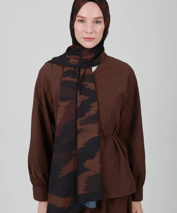 Zigzag Desenli Kahve Şal