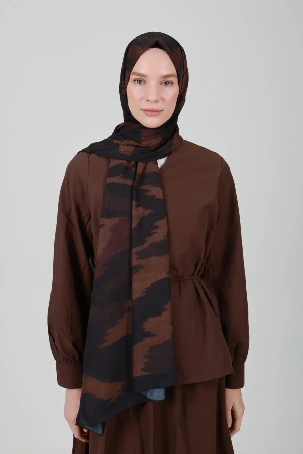 Zigzag Desenli Kahve Şal
