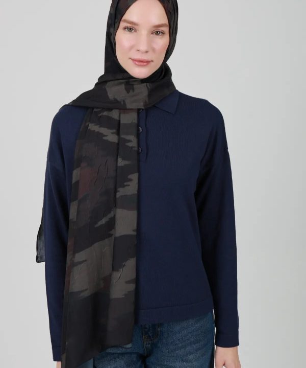 Zigzag Desenli Koyu Yeşil Şal