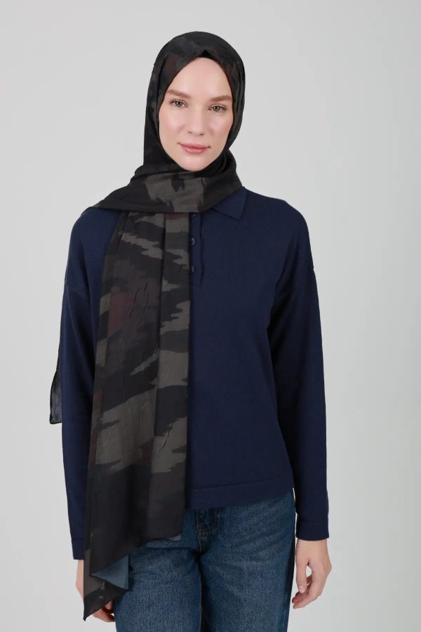 Zigzag Desenli Koyu Yeşil Şal