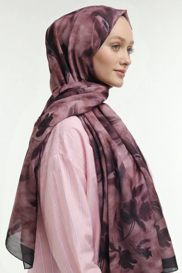 Peony Desen Şal - Koyu Pudra