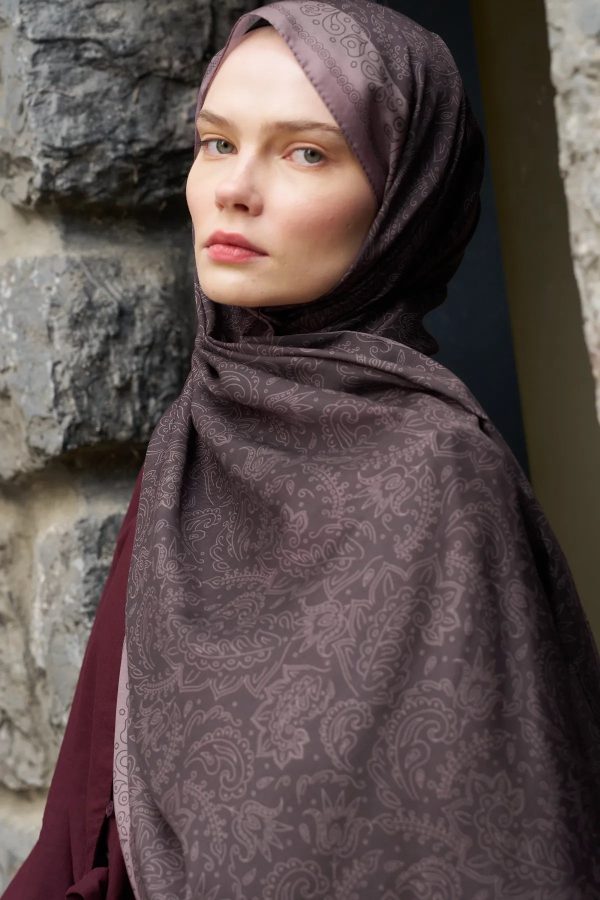 Rosa Desen Şal - Antik Bordo